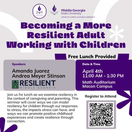 Becoming a More Resilient Adult Working with Children Seminar flyer.
